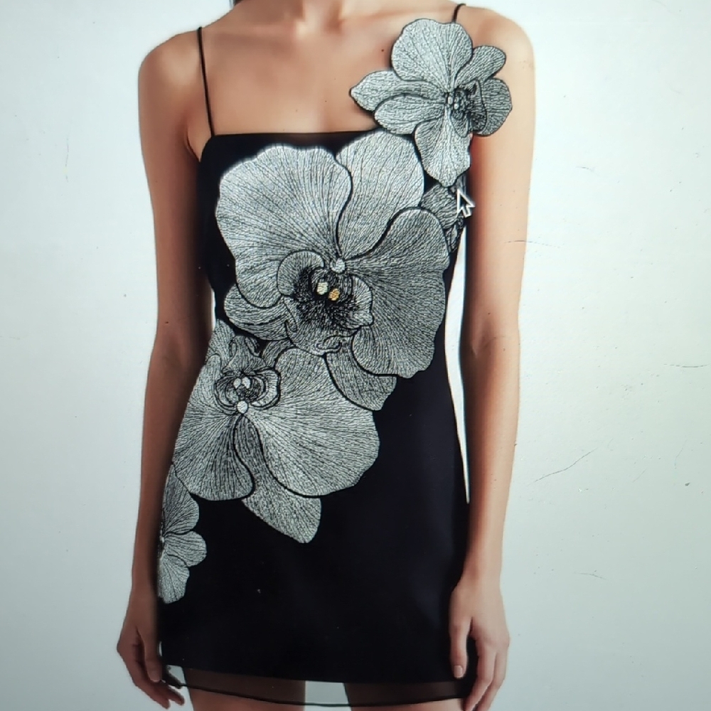 JW PEI Black Dress with White Floral Design
